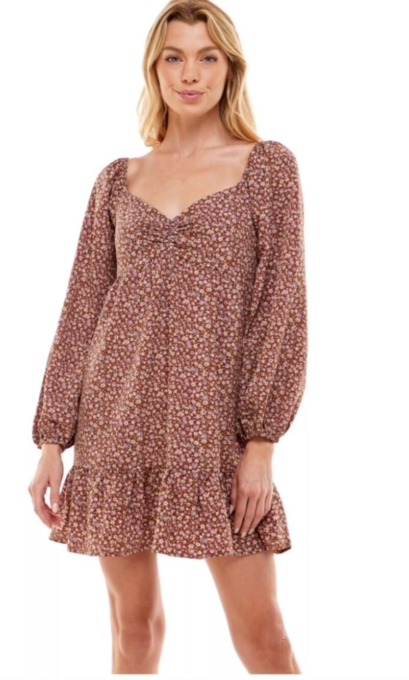 Lily Rose Floral Print Long Sleeve Babydoll Dress Peasant Cottagecore Size Small